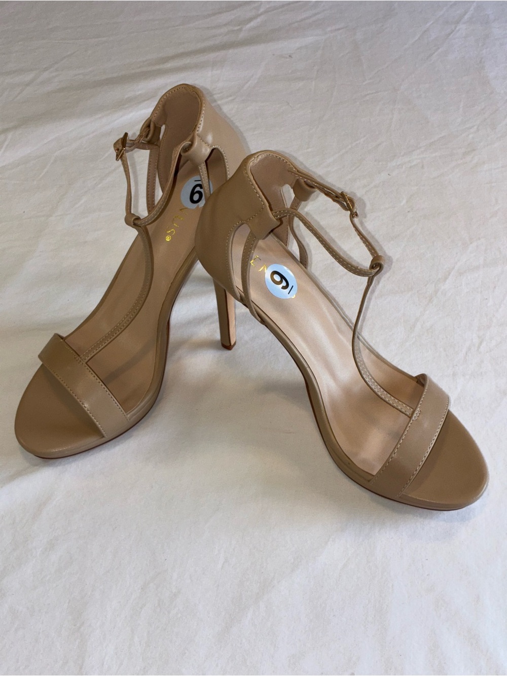 VENUS Tan T-Strap Stiletto Sandals